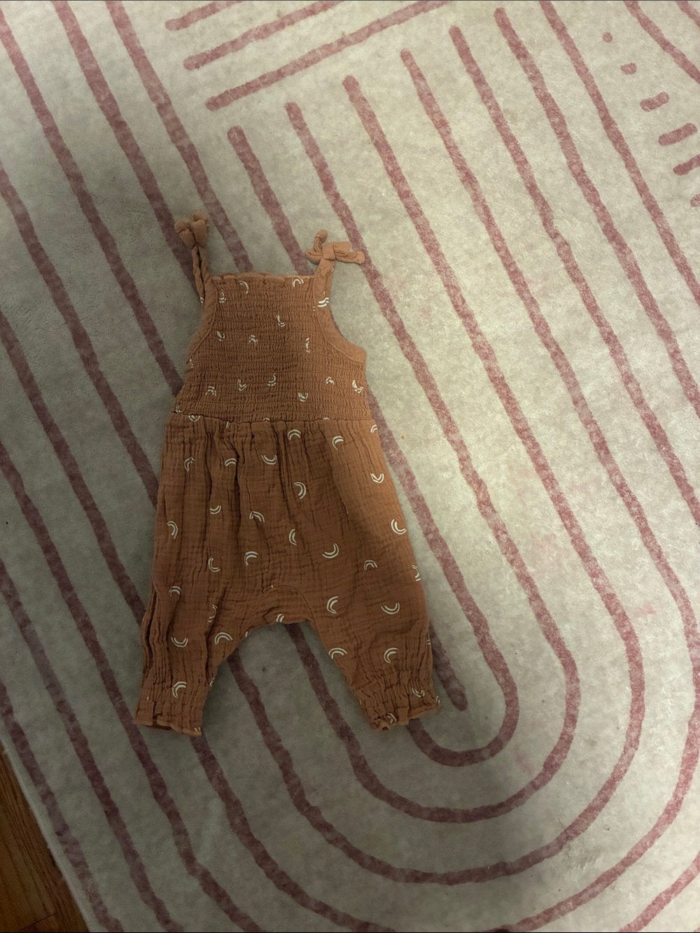 Rust Brown Baby Girls' Smocked Romper with Crescent Print